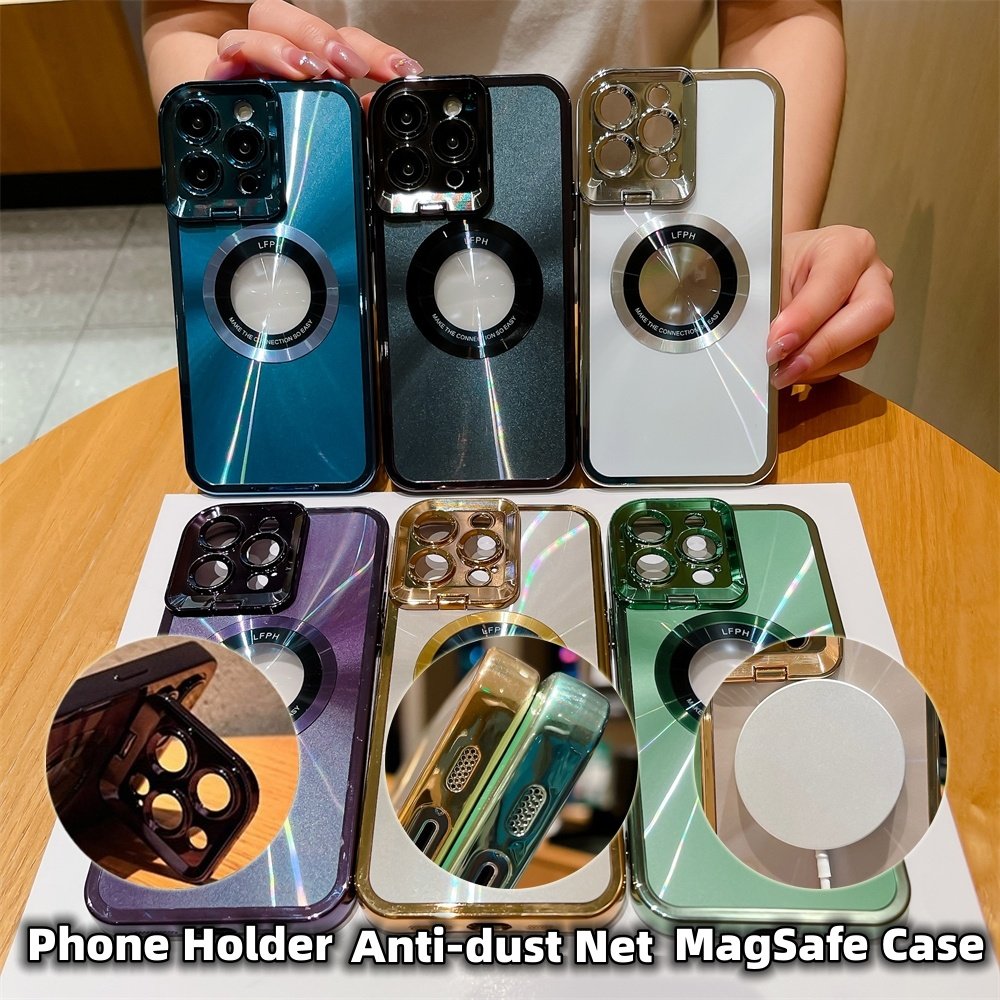 Electroplated Phone Case Luxury Plating CD Pattern Magsafe Bracket Case For 12 13 14 Pro Max Invisible Camera Stand Holder Lens Holder Magnetic Suction - Image 8