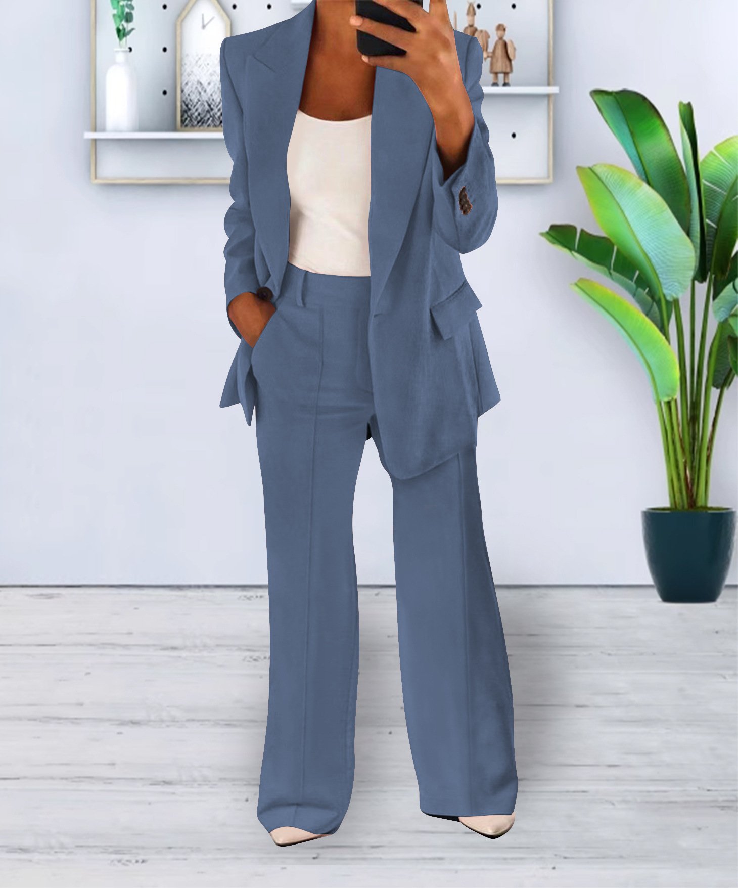 Women's Casual Blazer Suit Two Piece Business Office Wear Set Fit Jacket And Pants - Image 7