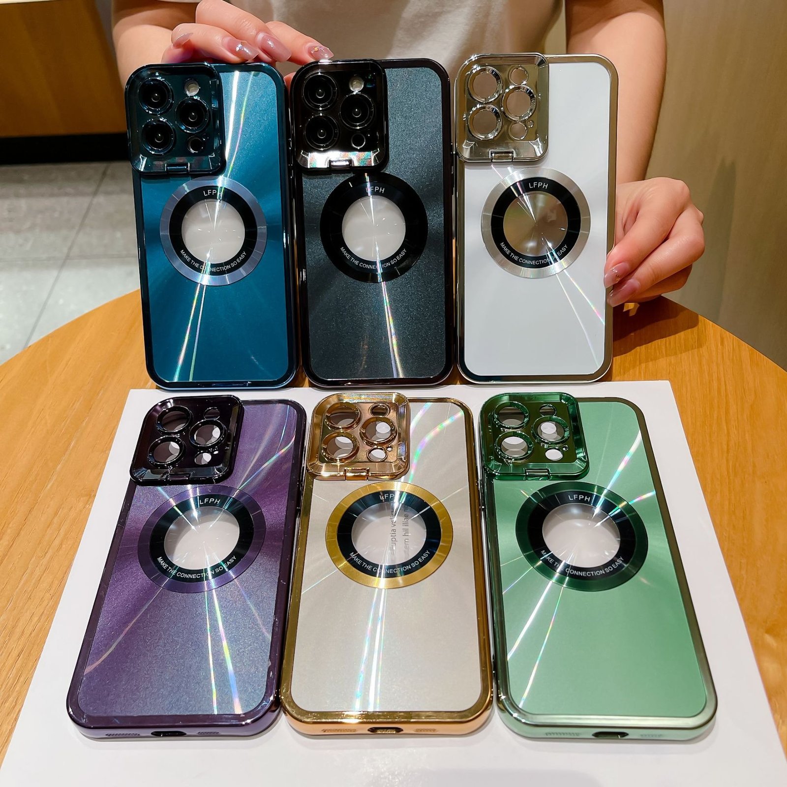 Electroplated Phone Case Luxury Plating CD Pattern Magsafe Bracket Case For 12 13 14 Pro Max Invisible Camera Stand Holder Lens Holder Magnetic Suction - Image 3