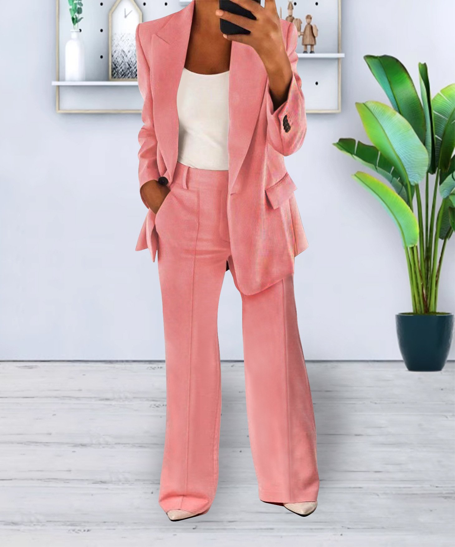 Women's Casual Blazer Suit Two Piece Business Office Wear Set Fit Jacket And Pants - Image 3