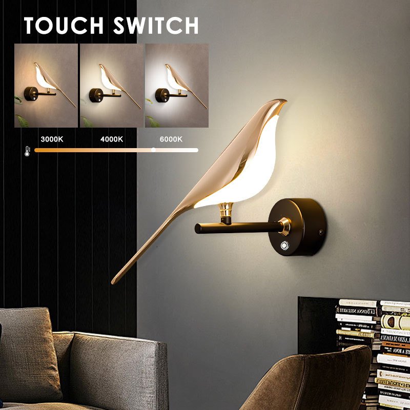Golden Bird LED Wall Lights Parlor Bar Creative Wall Lamps Novelty Sconces Bedroom Bedside Lamp Living Room Decoration