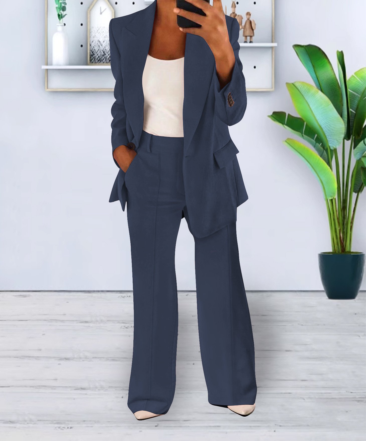 Women's Casual Blazer Suit Two Piece Business Office Wear Set Fit Jacket And Pants - Image 4