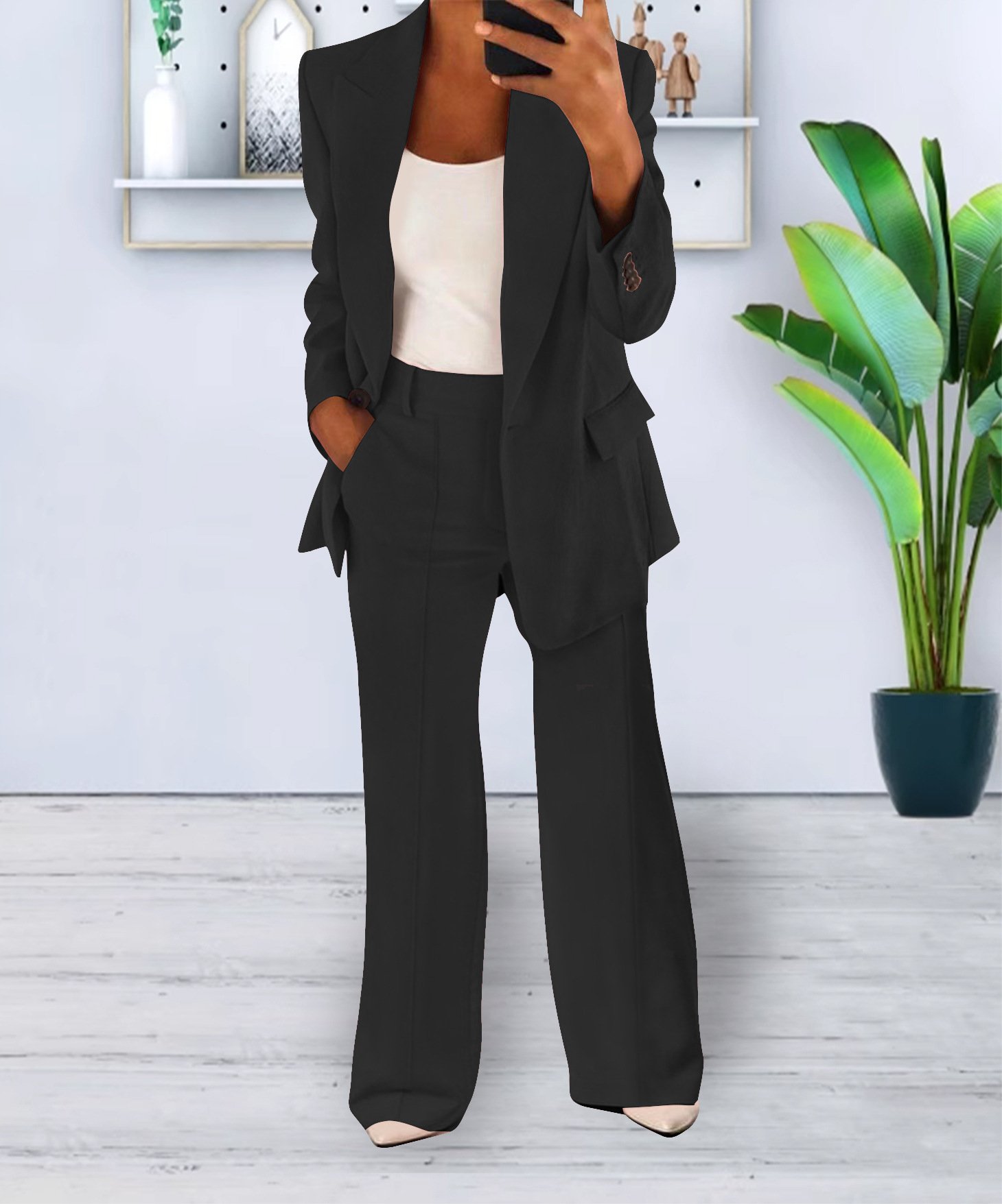 Women's Casual Blazer Suit Two Piece Business Office Wear Set Fit Jacket And Pants - Image 2