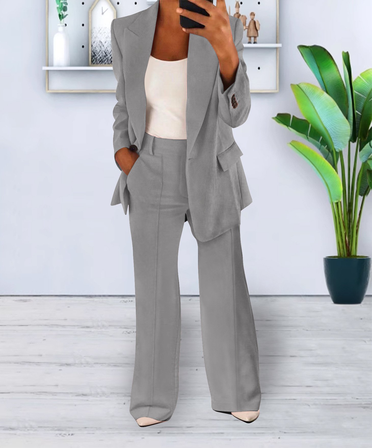 Women's Casual Blazer Suit Two Piece Business Office Wear Set Fit Jacket And Pants - Image 8
