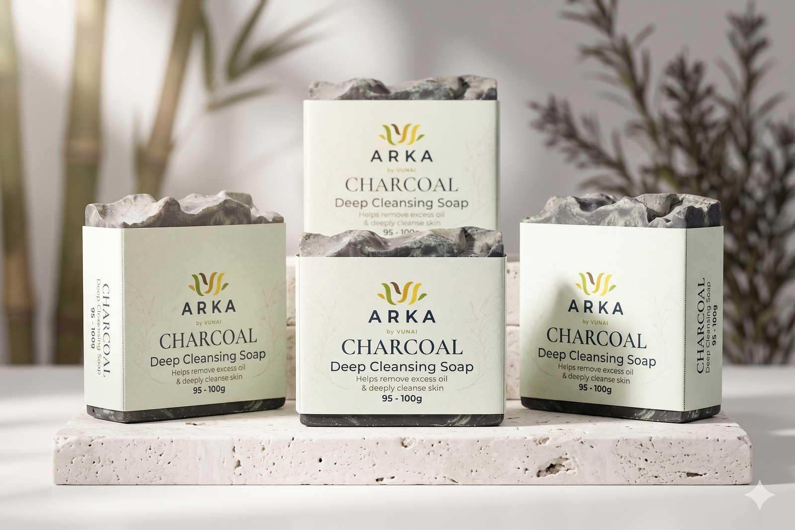 ARKA by VUNAI Charcoal Handmade Soap | 75 g | Pack of 4