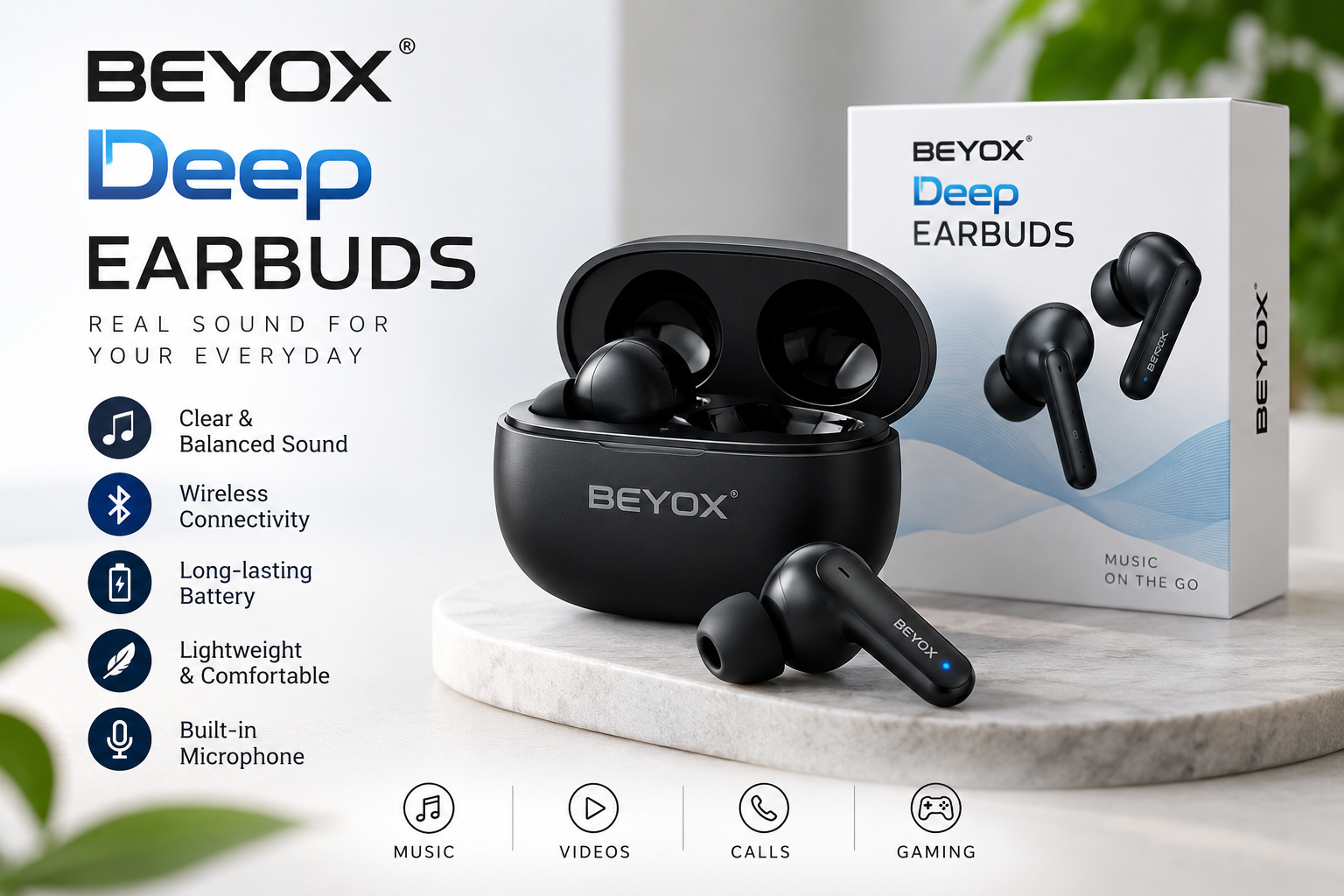 BEYOX Deep EARBUDS Wireless Earbuds