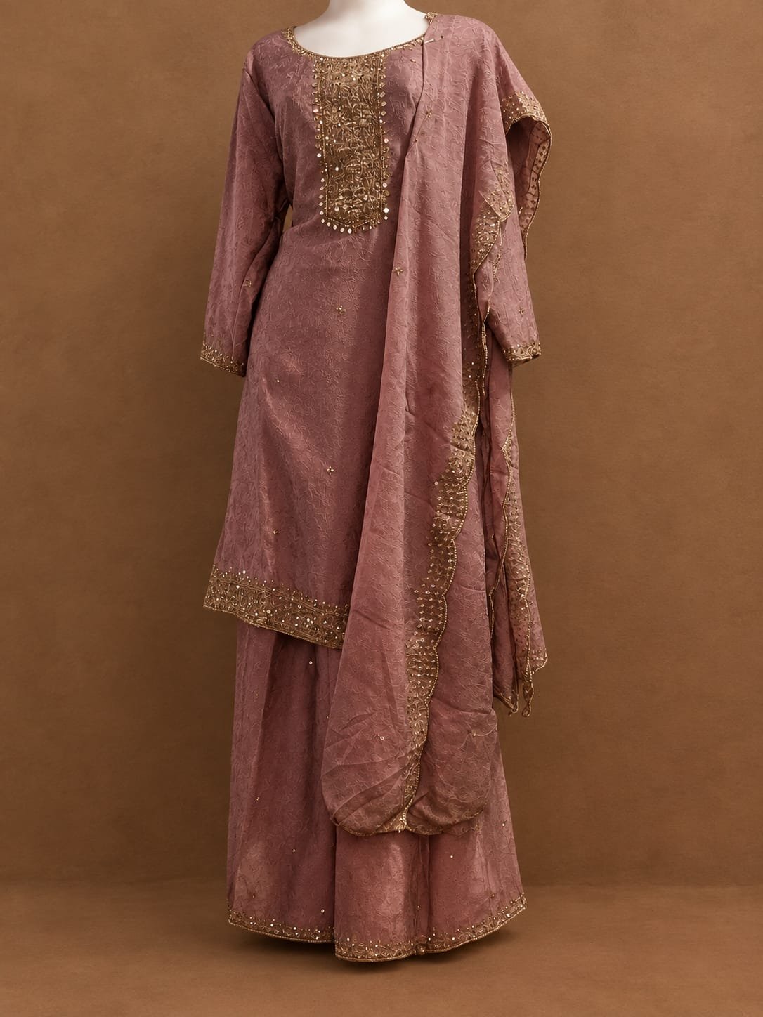 Women’s Brown Embroidered Salwar Suit Set with Dupatta | Elegant Festive & Party Wear Ethnic Dress - Image 2