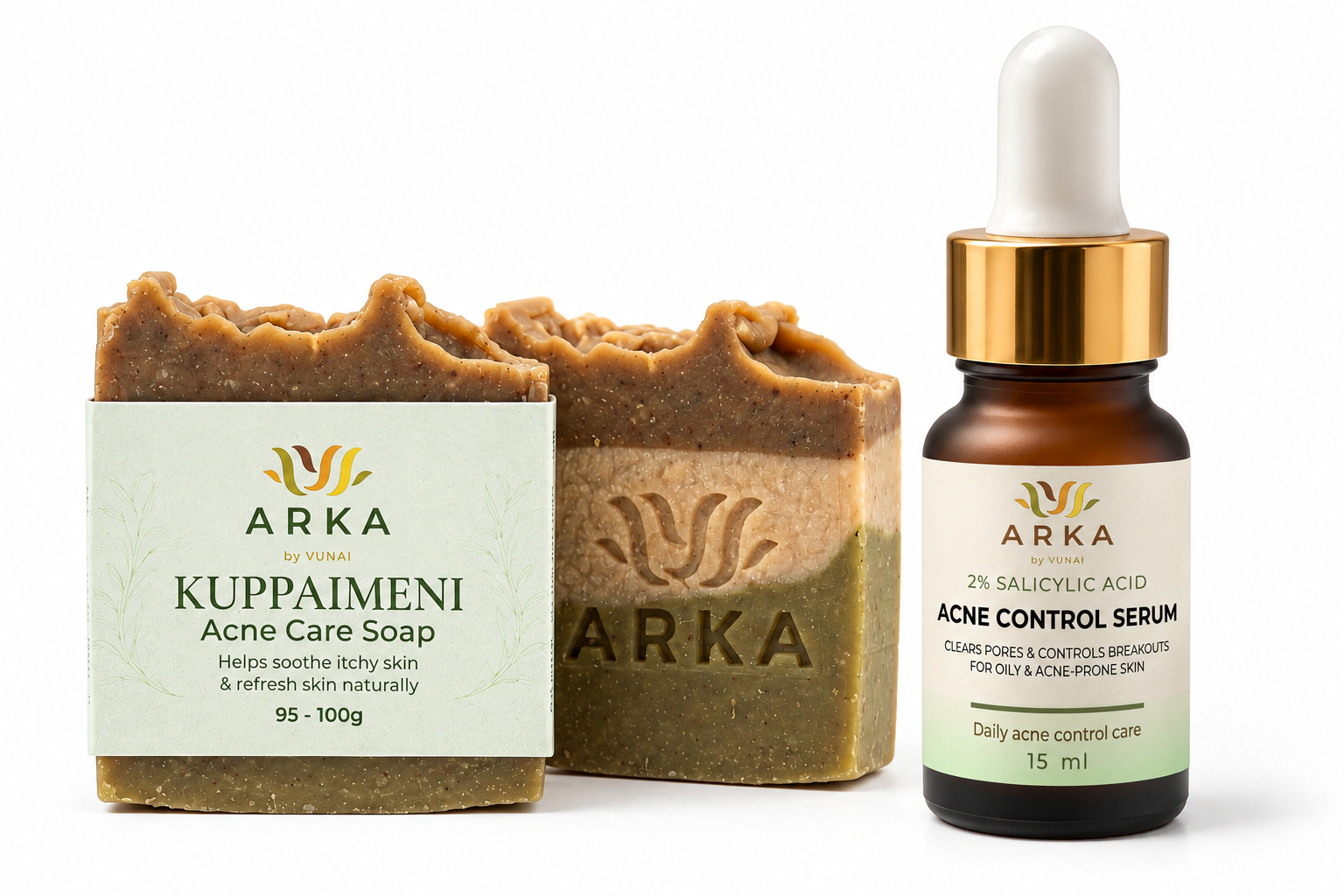 ARKA by VUNAI Kuppaimeni & 2% Salicylic Acid Skincare Combo | Soap + Face Serum