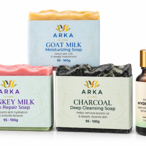 ARKA by VUNAI Skincare Essentials Combo | 3 Handmade Soaps + Hyaluronic Acid Serum