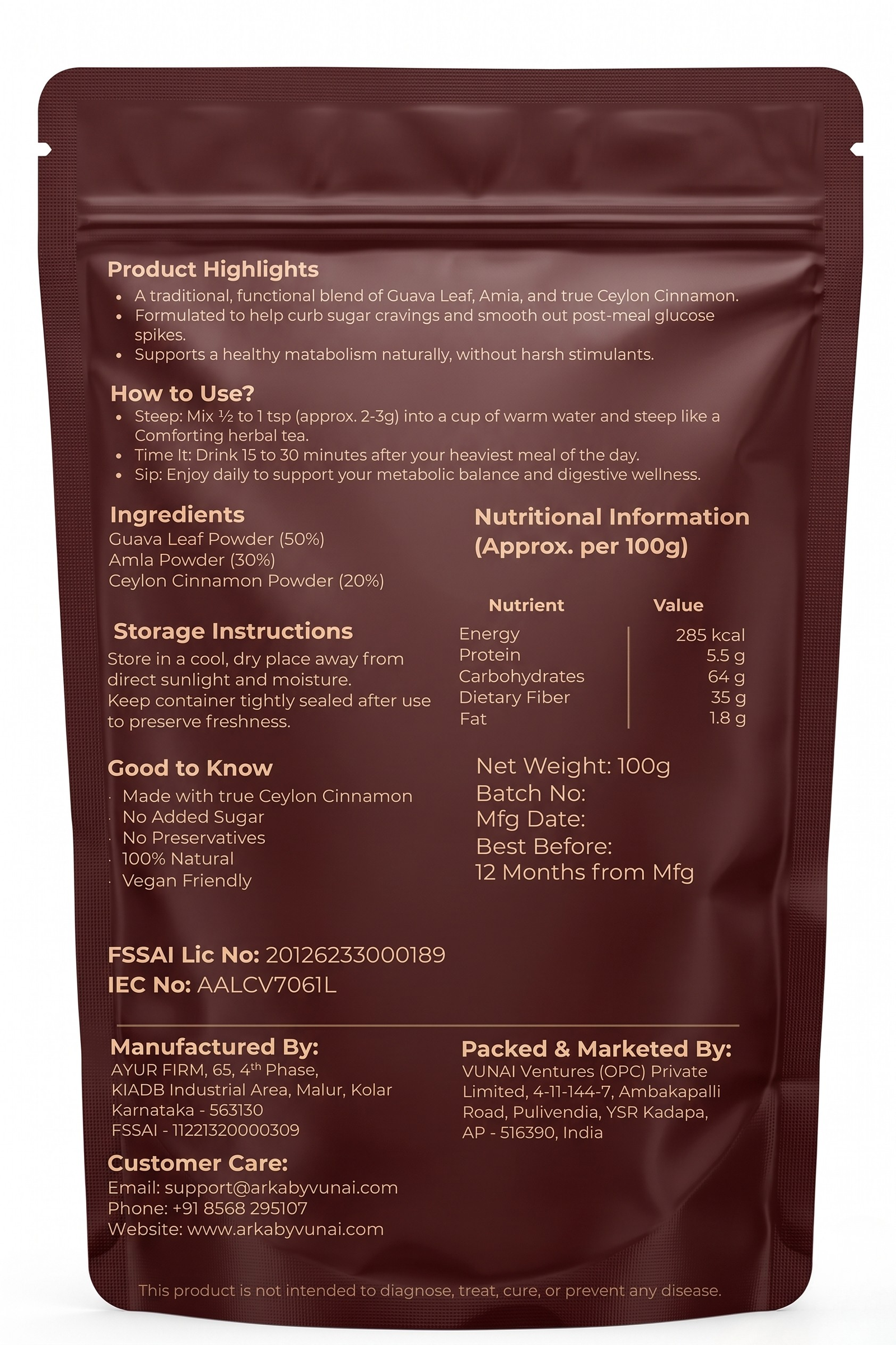ARKA by VUNAI Sugar Balance | Guava Leaf, Amla & Ceylon Cinnamon - Image 2